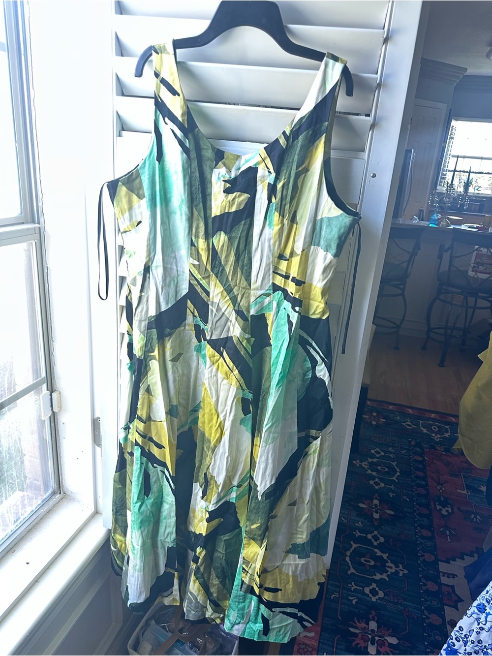 Donna Karan Green and Yellow Abstract Midi Dress - Picture 4 of 6